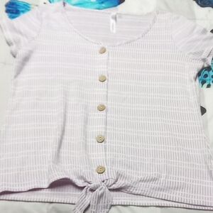 NY Collection Lavender Button-Down Top